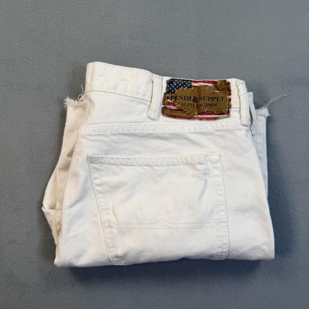 Denim & Supply Ralph Lauren Shorts Mens 38 White Denim Distressed Bermuda Frayed